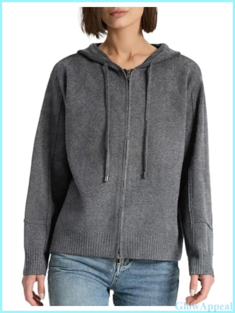 Soft Knit Full Zip Hooded Cardigan Long Sleeve Drawstring Oversized Sweater